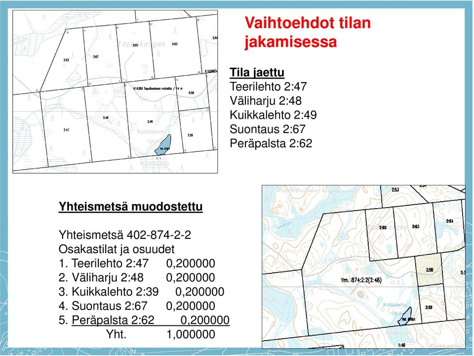 Osakastilat ja osuudet 1. Teerilehto 2:47 0,200000 2. Väliharju 2:48 0,200000 3.