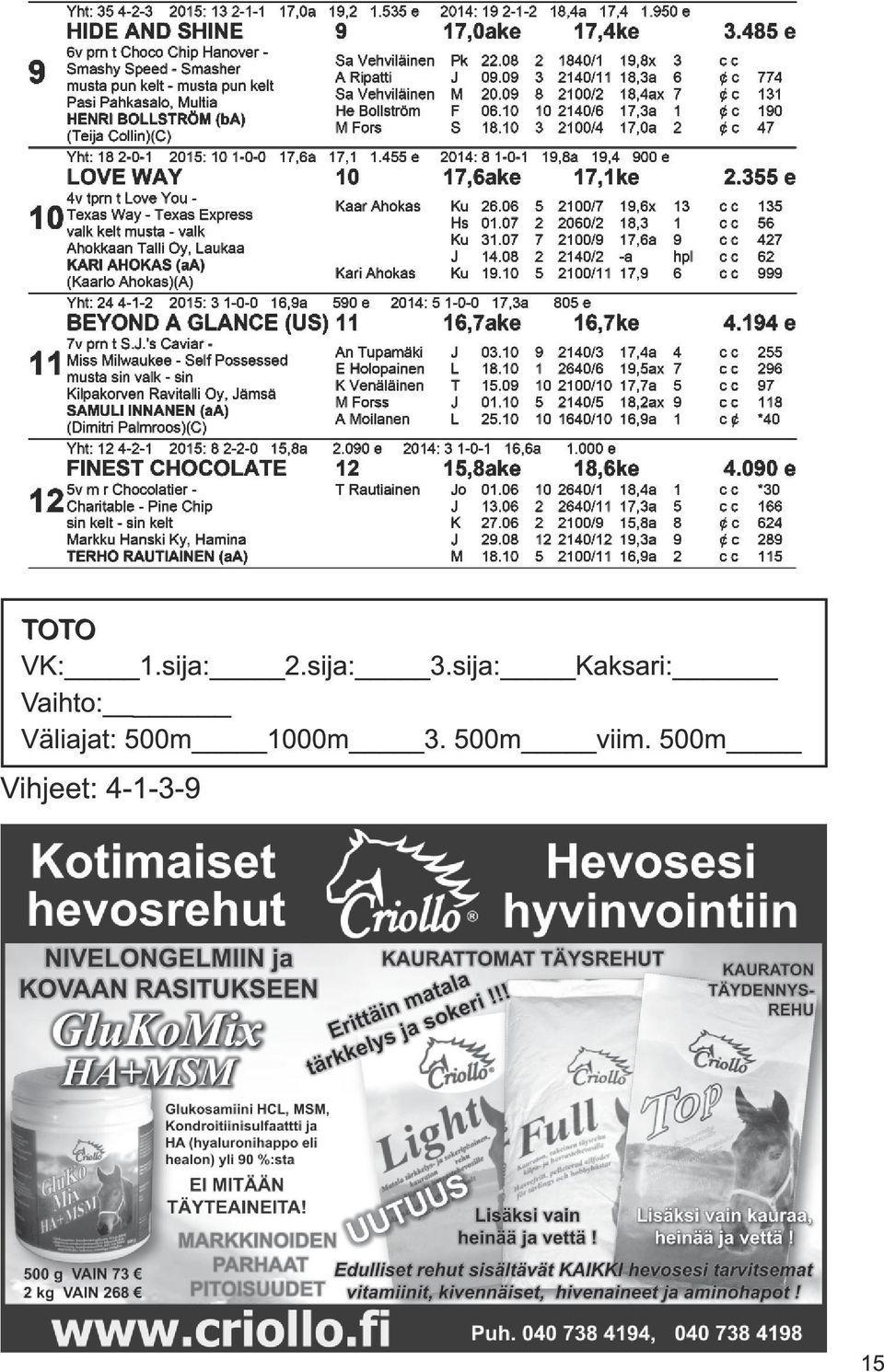 Väliajat: 500m 1 000m 3.