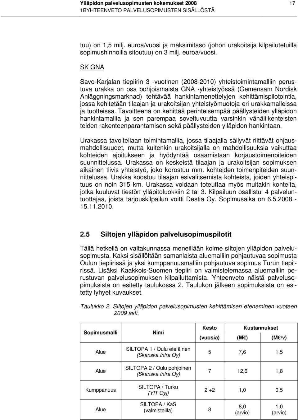 SK GNA Savo-Karjalan tiepiirin 3 -vuotinen (2008-2010) yhteistoimintamalliin perustuva urakka on osa pohjoismaista GNA -yhteistyössä (Gemensam Nordisk Anläggningsmarknad) tehtävää