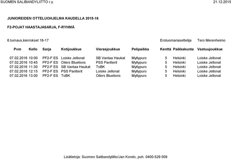 2016 10:45 PF2-F ES Oilers Bluelions PSS Pantterit Myllypuro 5 Helsinki Loiske Jellonat 07.02.