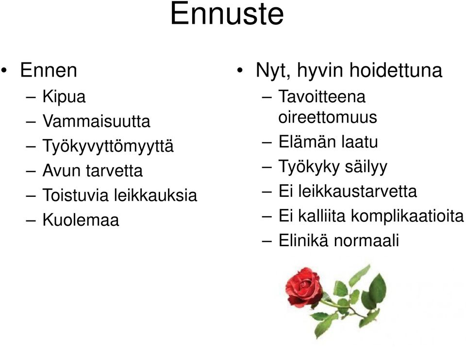 hoidettuna Tavoitteena oireettomuus Elämän laatu Työkyky