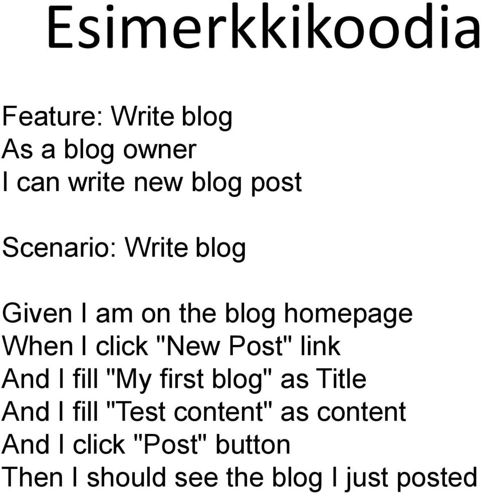 "New Post" link And I fill "My first blog" as Title And I fill "Test