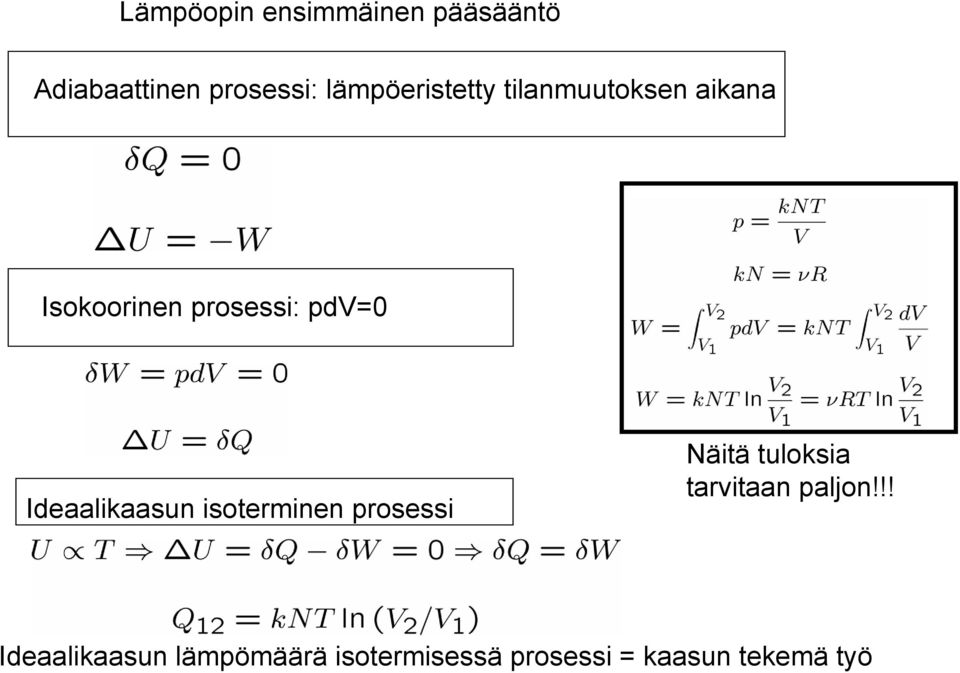 Ideaalikaasun isoterminen prosessi Näitä tuloksia tarvitaan