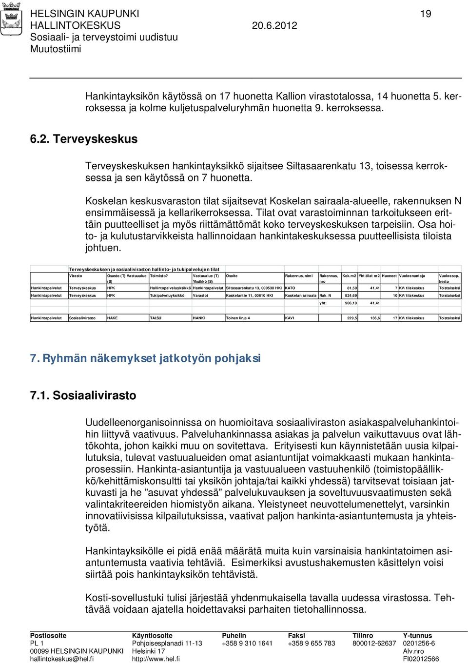 Koskelan keskusvaraston tilat sijaitsevat Koskelan sairaala-alueelle, rakennuksen N ensimmäisessä ja kellarikerroksessa.