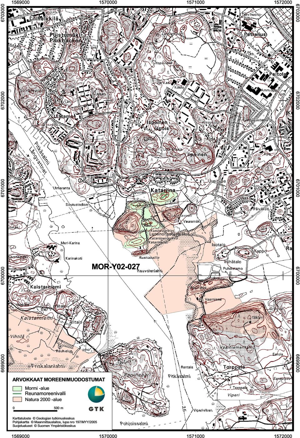 Reunamoreenivalli Natura 2000 -alue 0 500 m Karttatuloste Geologian tutkimuskeskus