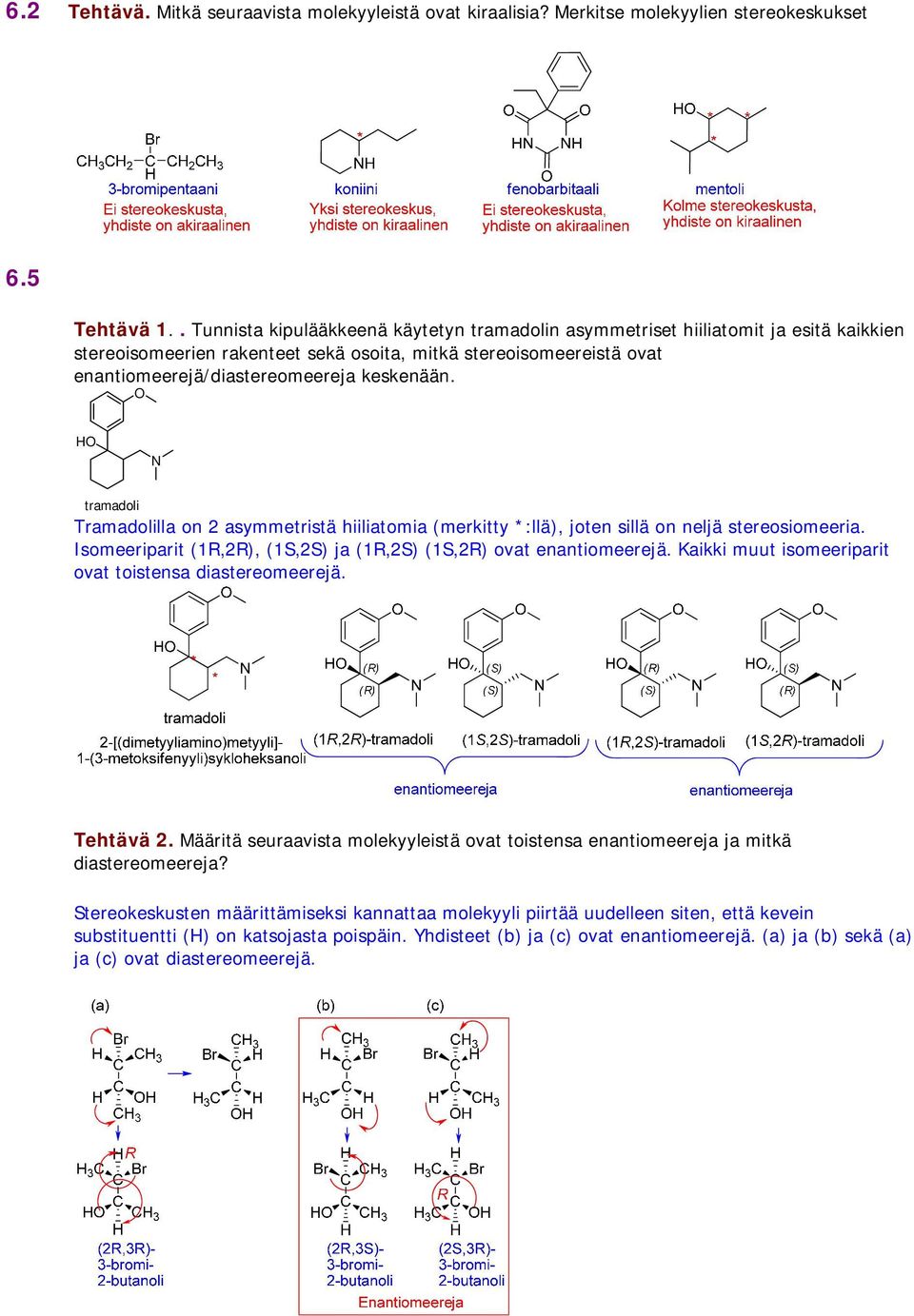 N tramadoli Tramadolilla on 2 asymmetristä hiiliatomia (merkitty *:llä), joten sillä on neljä stereosiomeeria. Isomeeriparit (1R,2R), (1S,2S) ja (1R,2S) (1S,2R) ovat enantiomeerejä.