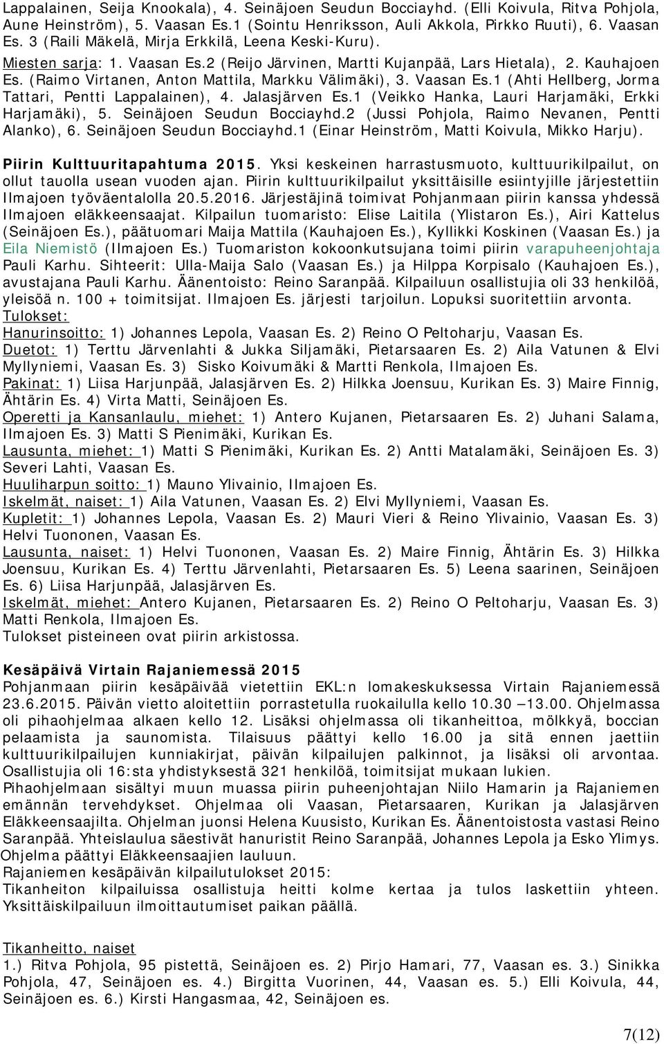 Jalasjärven Es.1 (Veikko Hanka, Lauri Harjamäki, Erkki Harjamäki), 5. Seinäjoen Seudun Bocciayhd.2 (Jussi Pohjola, Raimo Nevanen, Pentti Alanko), 6. Seinäjoen Seudun Bocciayhd.1 (Einar Heinström, Matti Koivula, Mikko Harju).