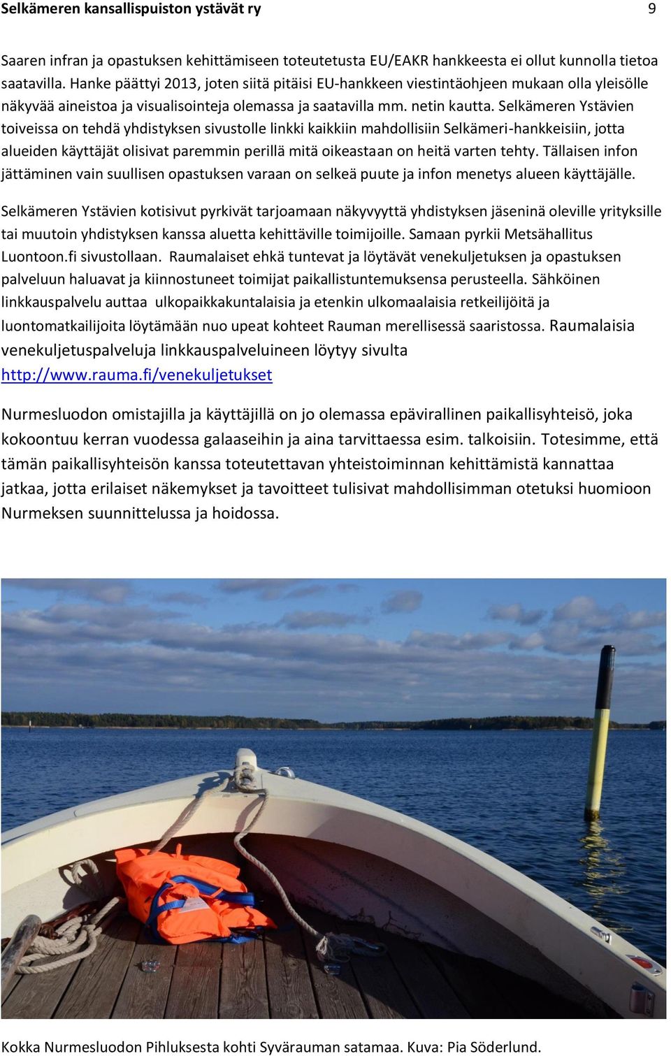Selkämeren Ystävien toiveissa on tehdä yhdistyksen sivustolle linkki kaikkiin mahdollisiin Selkämeri-hankkeisiin, jotta alueiden käyttäjät olisivat paremmin perillä mitä oikeastaan on heitä varten
