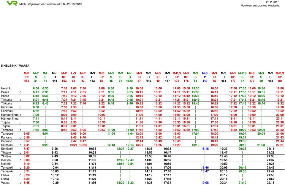 17:06 17:30 18:06 18:30 19:06 Pasila o 6:11 6:35 7:11 7:11 7:35 9:11 9:35 9:35 10:11 13:11 14:11 15:11 15:35 16:11 17:11 17:35 18:11 18:35 19:11 Pasila 6:12 6:36 7:12 7:12 7:36 9:12 9:36 9:36 10:12