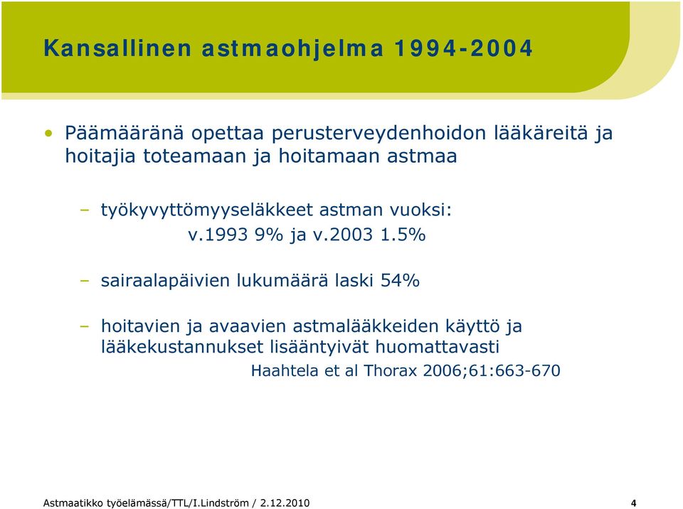 5% sairaalapäivien lukumäärä laski 54% hoitavien ja avaavien astmalääkkeiden käyttö ja