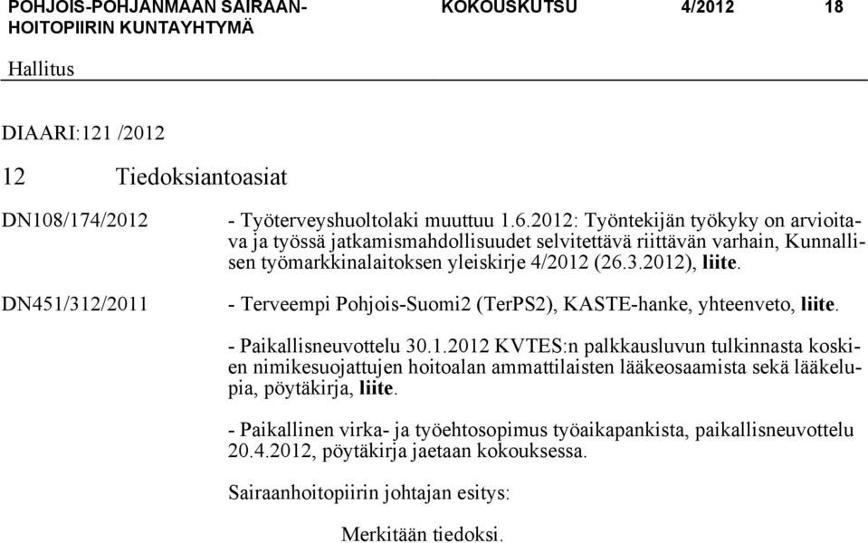 - Terveempi Pohjois-Suomi2 (TerPS2), KASTE-hanke, yhteenveto, liite. - Paikallisneuvottelu 30.1.