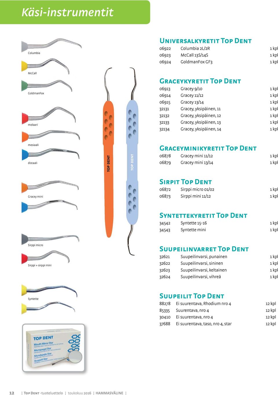 kpl mesiaali distaali Graceyminikyretit Top Dent 06878 Gracey mini 11/12 1 kpl 06879 Gracey mini 13/14 1 kpl Gracey mini Sirpit Top Dent 06872 Sirppi micro 01/02 1 kpl 06873 Sirppi mini 11/12 1 kpl