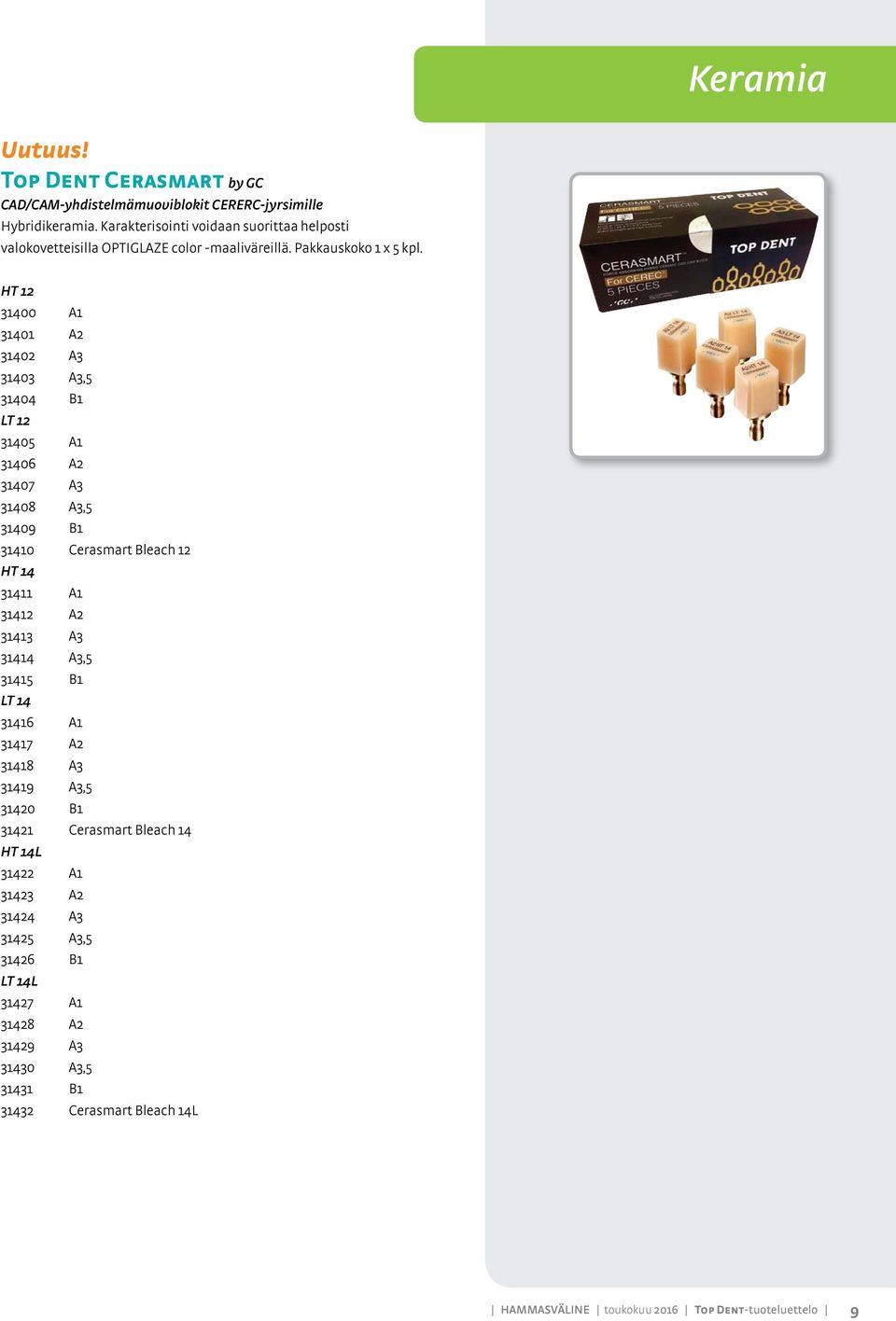 HT 12 31400 A1 31401 A2 31402 A3 31403 A3,5 31404 B1 LT 12 31405 A1 31406 A2 31407 A3 31408 A3,5 31409 B1 31410 Cerasmart Bleach 12 HT 14 31411 A1 31412 A2 31413 A3