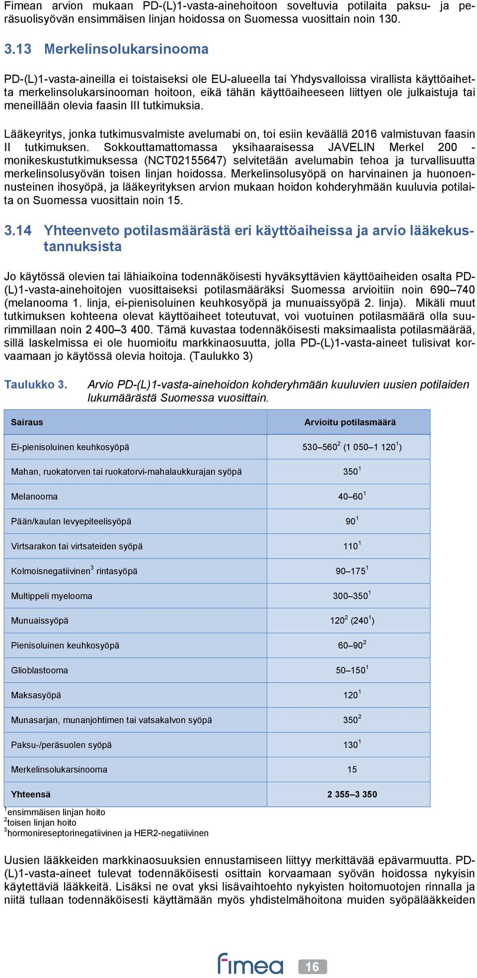 julkaistuja tai meneillään olevia faasin III tutkimuksia. Lääkeyritys, jonka tutkimusvalmiste avelumabi on, toi esiin keväällä 2016 valmistuvan faasin II tutkimuksen.