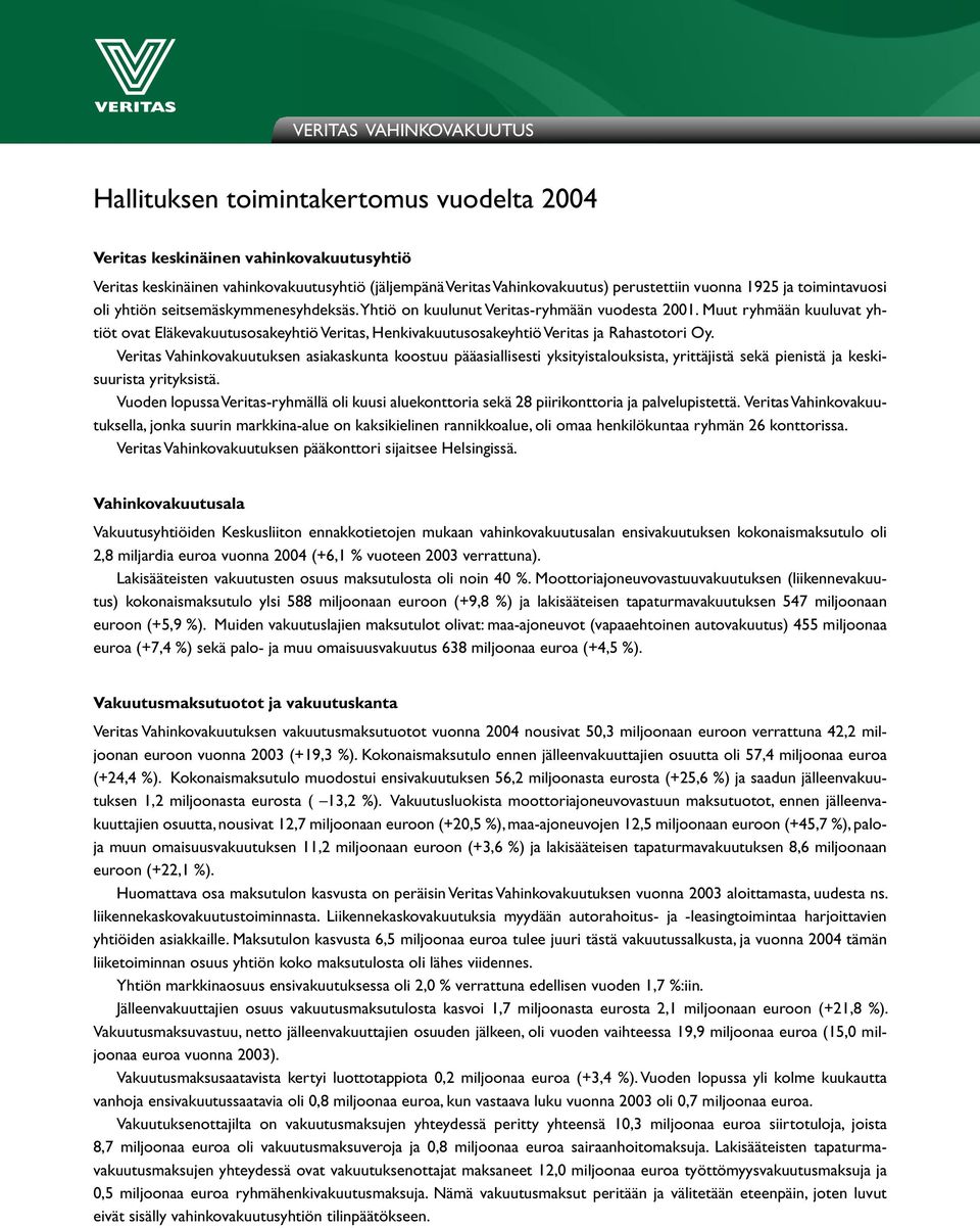 Muut ryhmään kuuluvat yhtiöt ovat Eläkevakuutusosakeyhtiö Veritas, Henkivakuutusosakeyhtiö Veritas ja Rahastotori Oy.