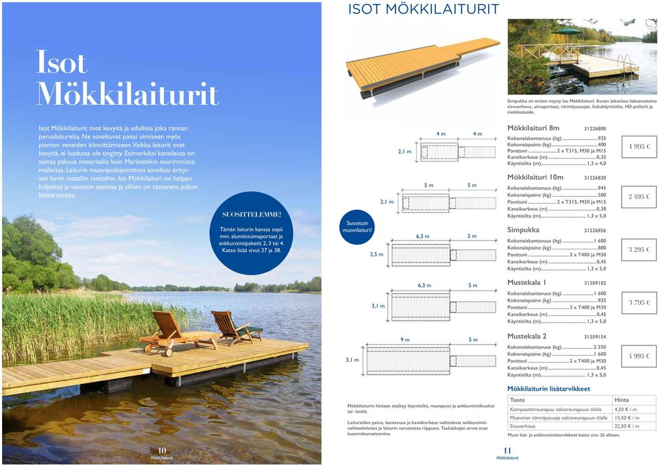 Ne soveltuvat paitsi uimiseen myös pienten veneiden kiinnittämiseen. Vaikka laiturit ovat kevyitä, ei laadusta ole tingitty.