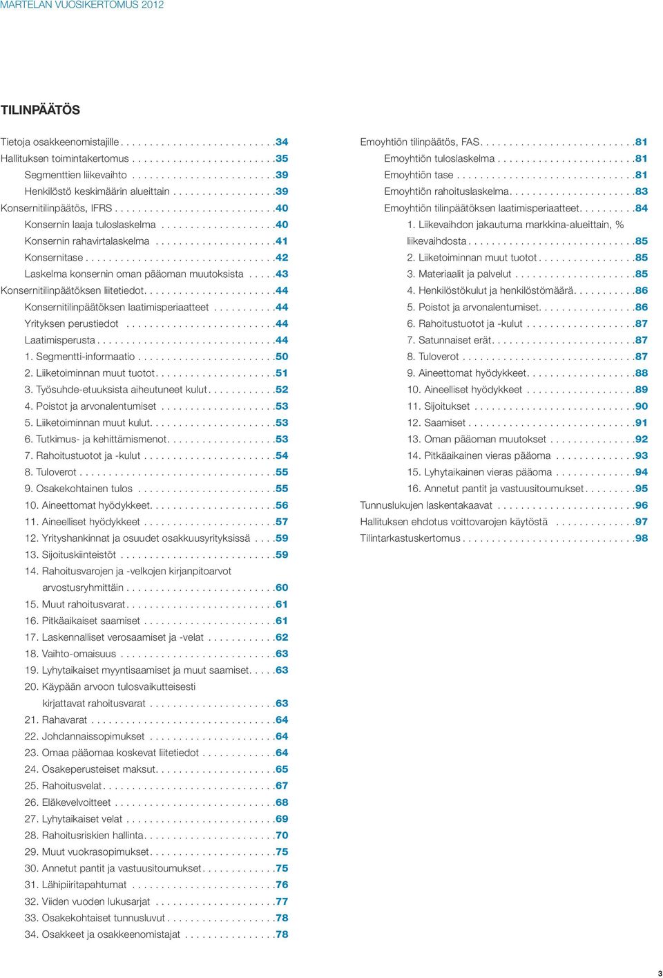 ...44 Konsernitilinpäätöksen laatimisperiaatteet...44 Yrityksen perustiedot...44 Laatimisperusta...44 1. Segmentti-informaatio...50 2. Liiketoiminnan muut tuotot....51 3.