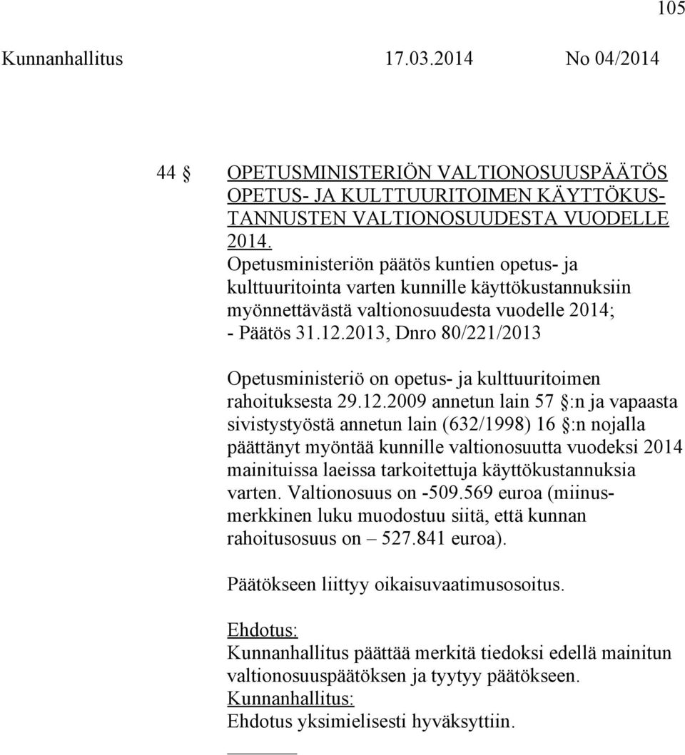 2013, Dnro 80/221/2013 Opetusministeriö on opetus- ja kulttuuritoimen rahoituksesta 29.12.