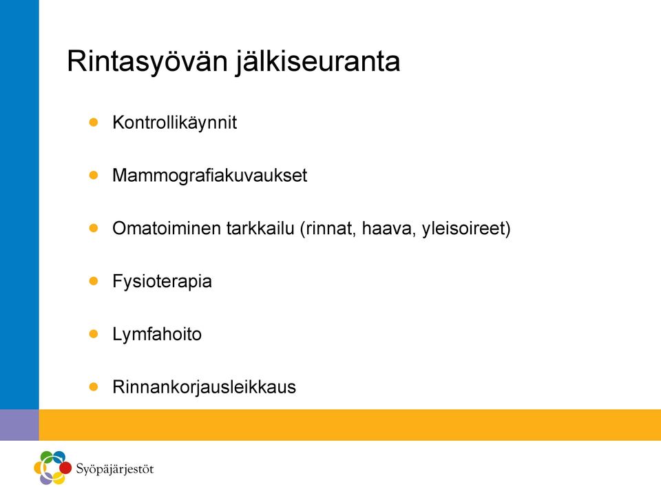 Omatoiminen tarkkailu (rinnat, haava,