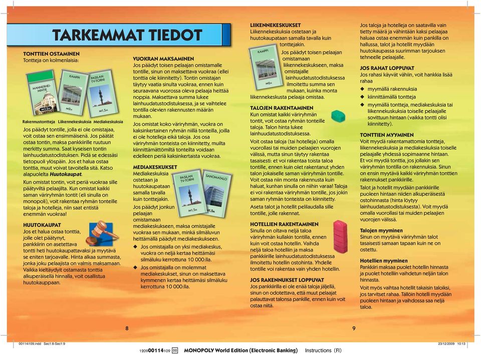 Jos et halua ostaa tonttia, muut voivat tavoitella sitä. Katso alapuolelta Huutokaupat. Kun omistat tontin, voit periä vuokraa sille päätyviltä pelaajilta.