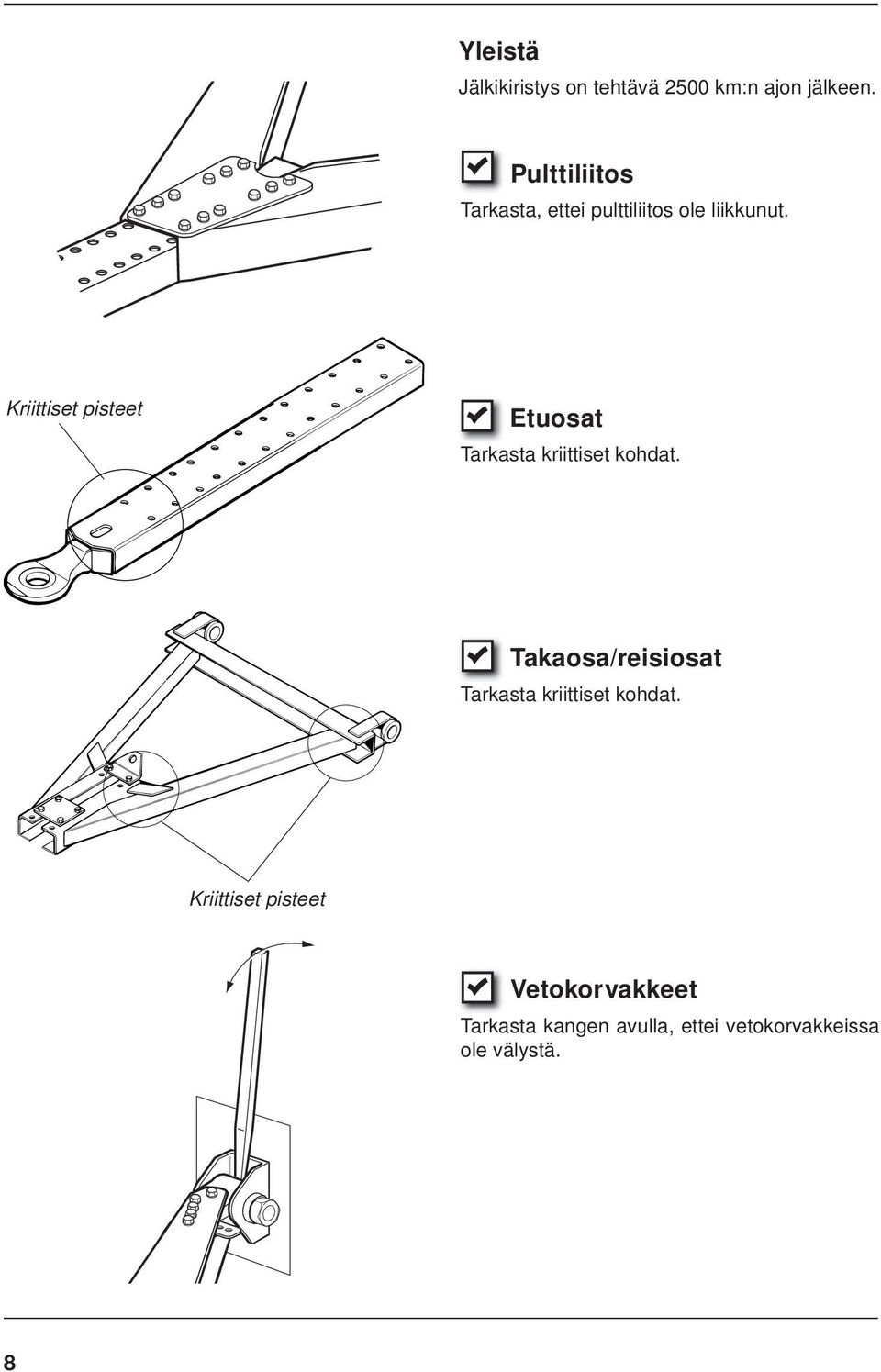 Kriittiset pisteet Etuosat Tarkasta kriittiset kohdat.