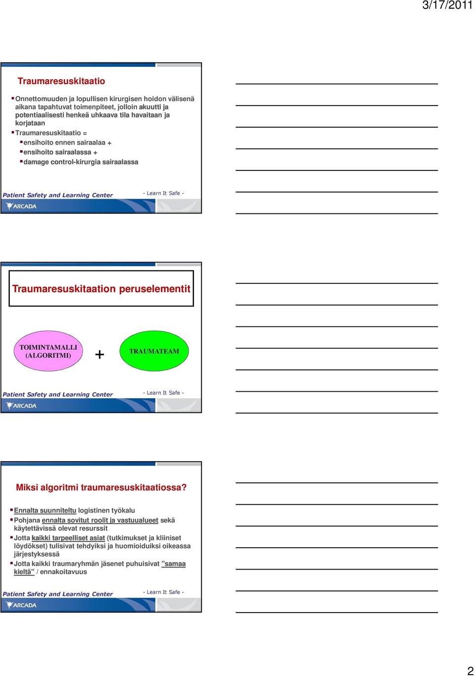 TRAUMATEAM Miksi algoritmi traumaresuskitaatiossa?