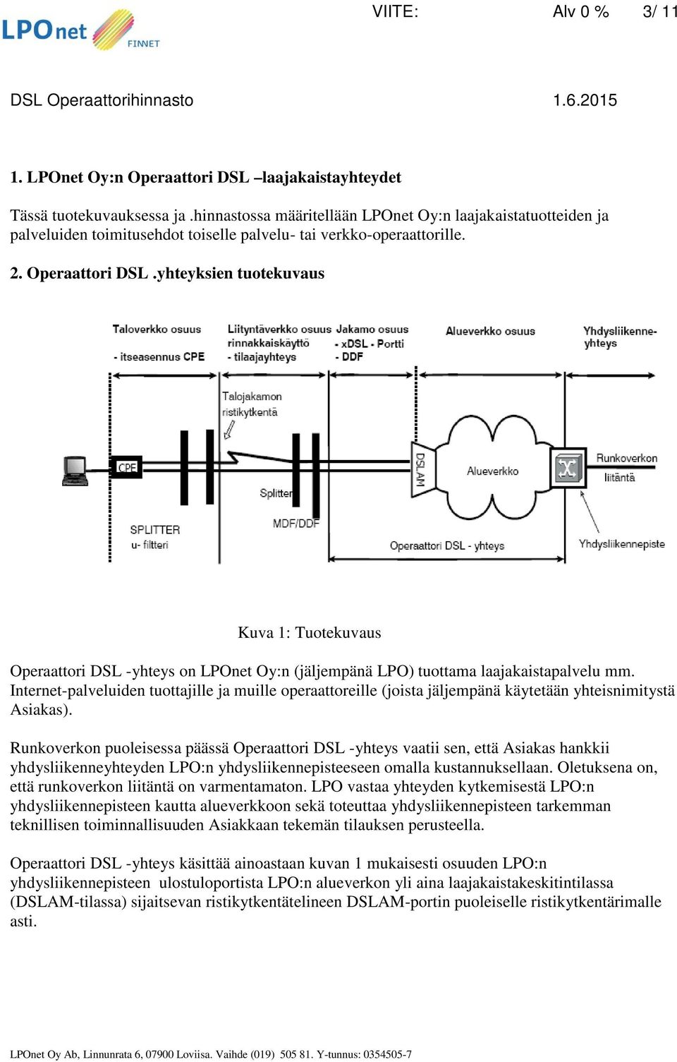 yhteyksien tuotekuvaus Kuva 1: Tuotekuvaus Operaattori DSL -yhteys on LPOnet Oy:n (jäljempänä LPO) tuottama laajakaistapalvelu mm.