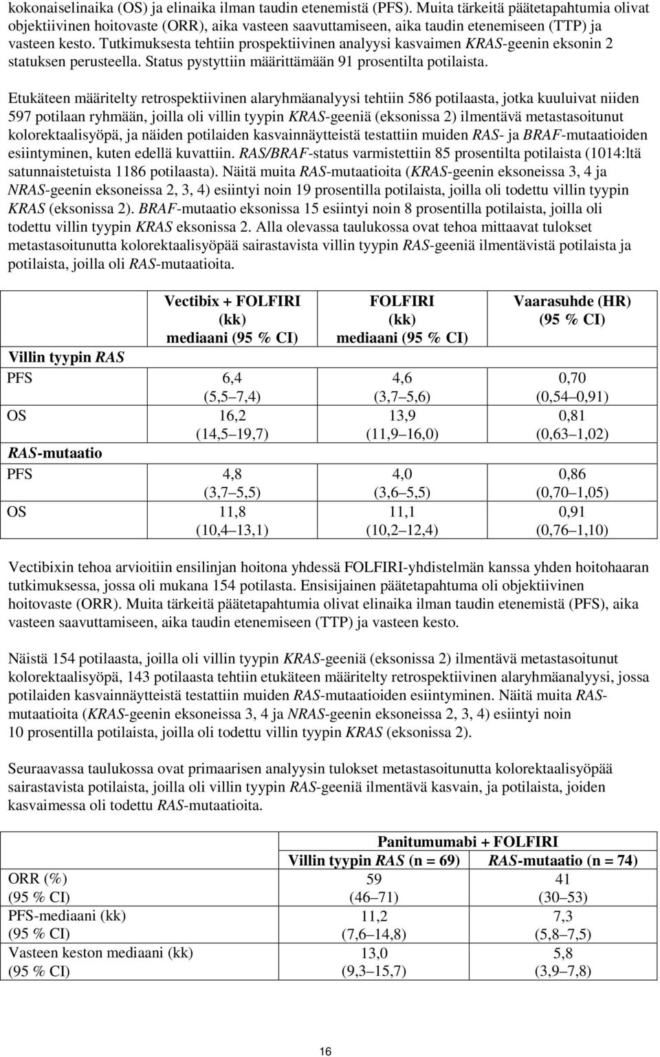 Tutkimuksesta tehtiin prospektiivinen analyysi kasvaimen KRAS-geenin eksonin 2 statuksen perusteella. Status pystyttiin määrittämään 91 prosentilta potilaista.