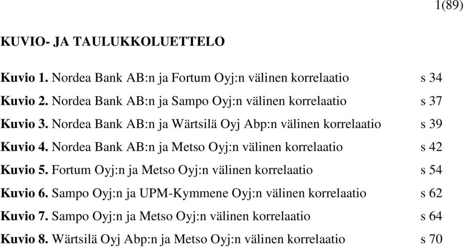 Nordea Bank AB:n ja Metso Oyj:n välinen korrelaatio s 42 Kuvio 5. Fortum Oyj:n ja Metso Oyj:n välinen korrelaatio s 54 Kuvio 6.