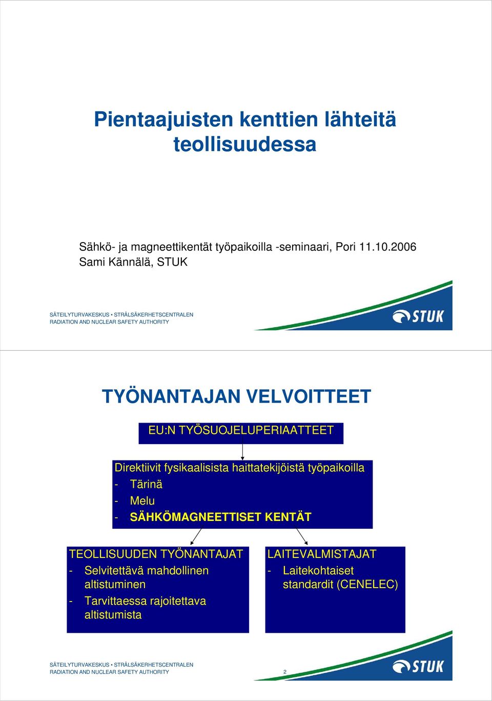 fysikaalisista haittatekijöistä työpaikoilla - Tärinä - Melu - SÄHKÖMAGNEETTISET KENTÄT TEOLLISUUDEN TYÖNANTAJAT - Selvitettävä