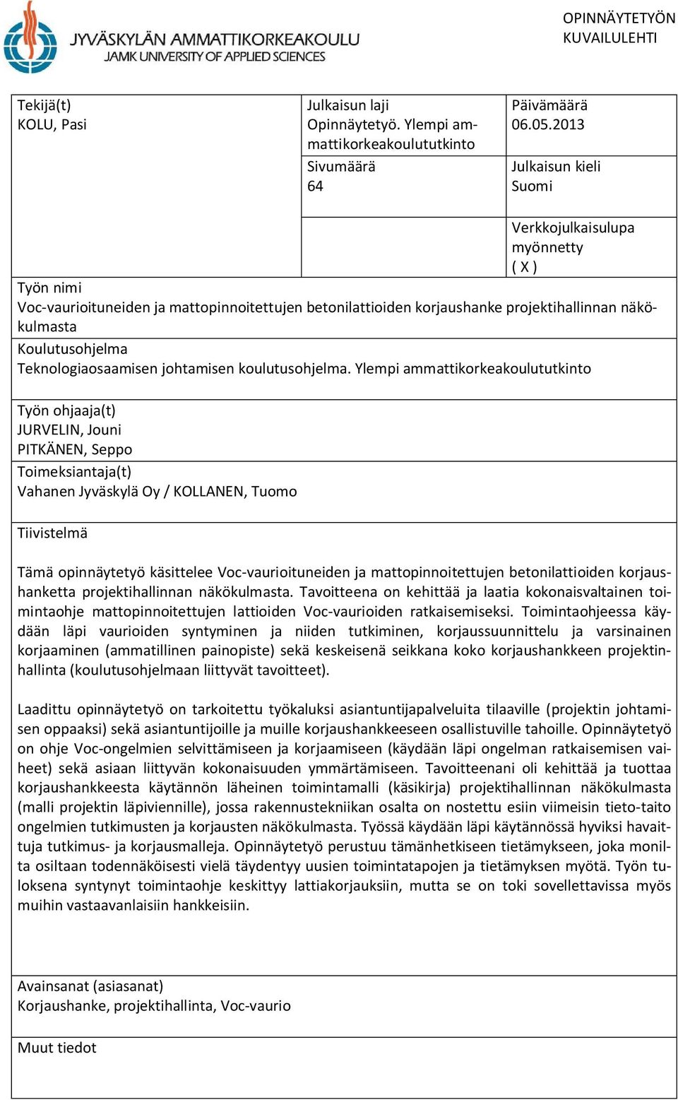 liiketoimintasuunnitelma Teknologiaosaamisen johtamisen koulutusohjelma.