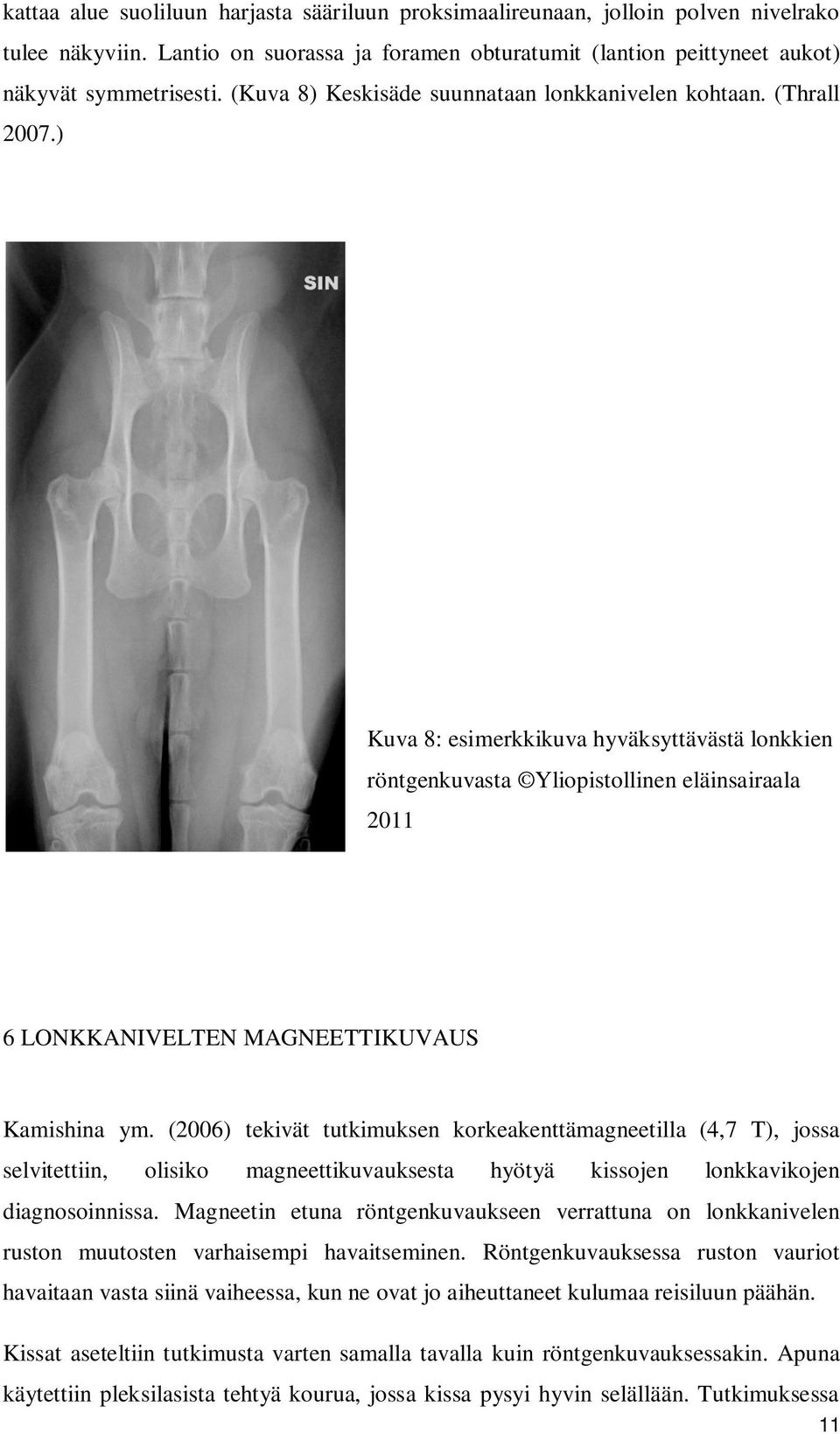 ) Kuva 8: esimerkkikuva hyväksyttävästä lonkkien röntgenkuvasta Yliopistollinen eläinsairaala 2011 6 LONKKANIVELTEN MAGNEETTIKUVAUS Kamishina ym.
