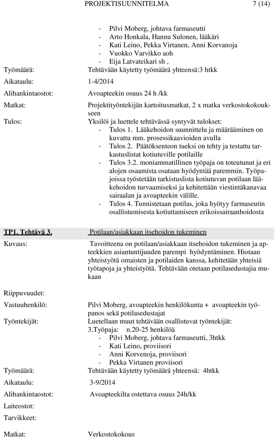 Yksilöi ja luettele tehtävässä syntyvät tulokset: - Tulos 1. Lääkehoidon suunnittelu ja määrääminen on kuvattu mm. prosessikaavioiden avulla - Tulos 2.