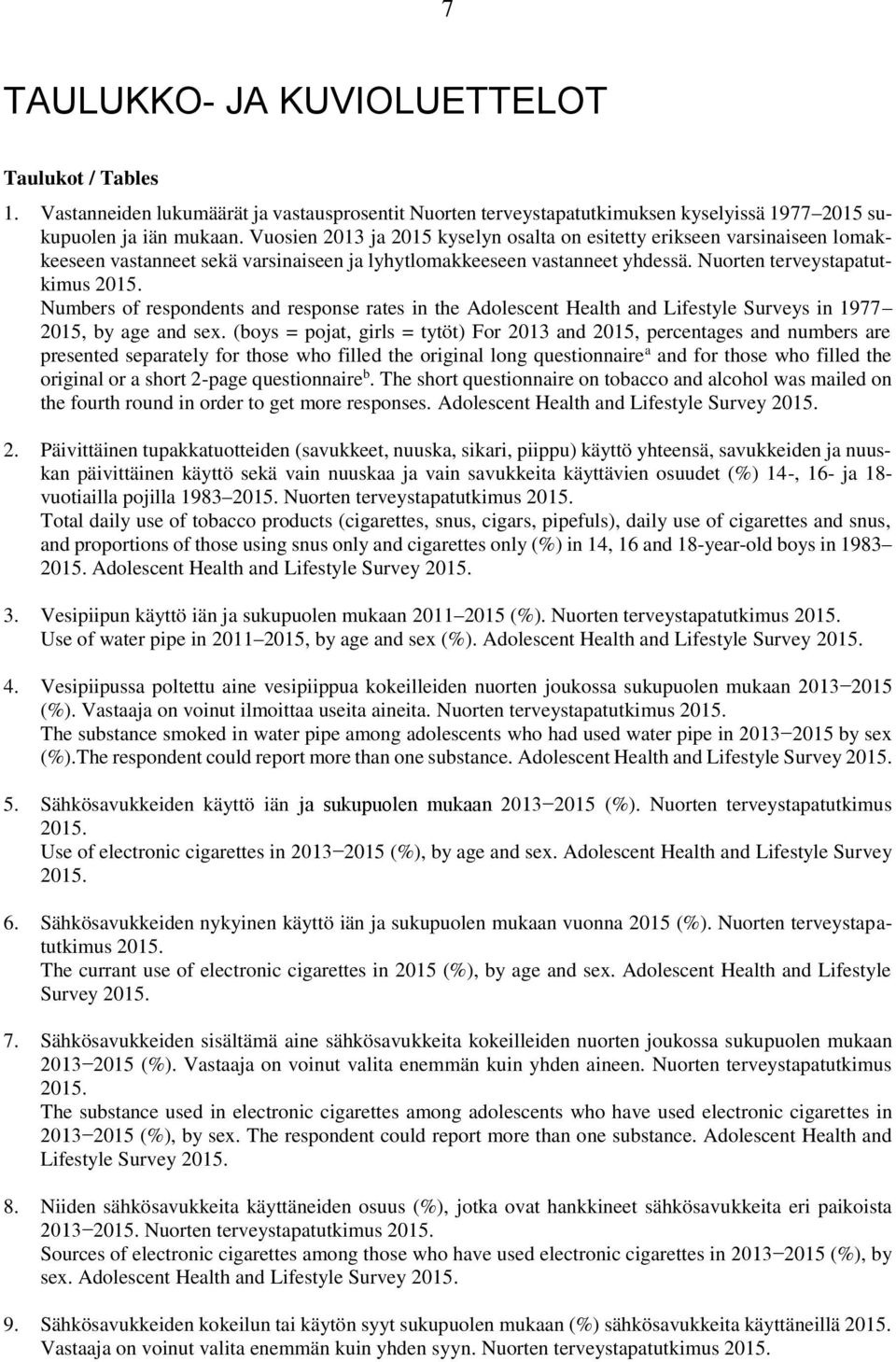 Numbers of respondents and response rates in the Adolescent Health and Lifestyle Surveys in 1977 2015, by age and sex.