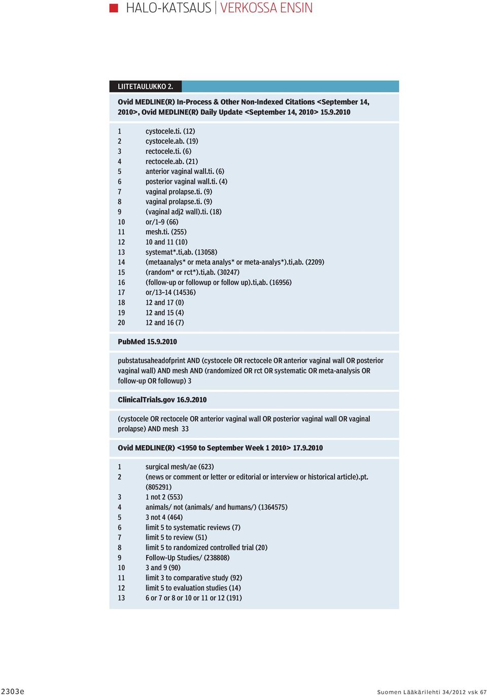 ti. (255) 12 10 and 11 (10) 13 systemat*.ti,ab. (13058) 14 (metaanalys* or meta analys* or meta-analys*).ti,ab. (2209) 15 (random* or rct*).ti,ab. (30247) 16 (follow-up or followup or follow up).