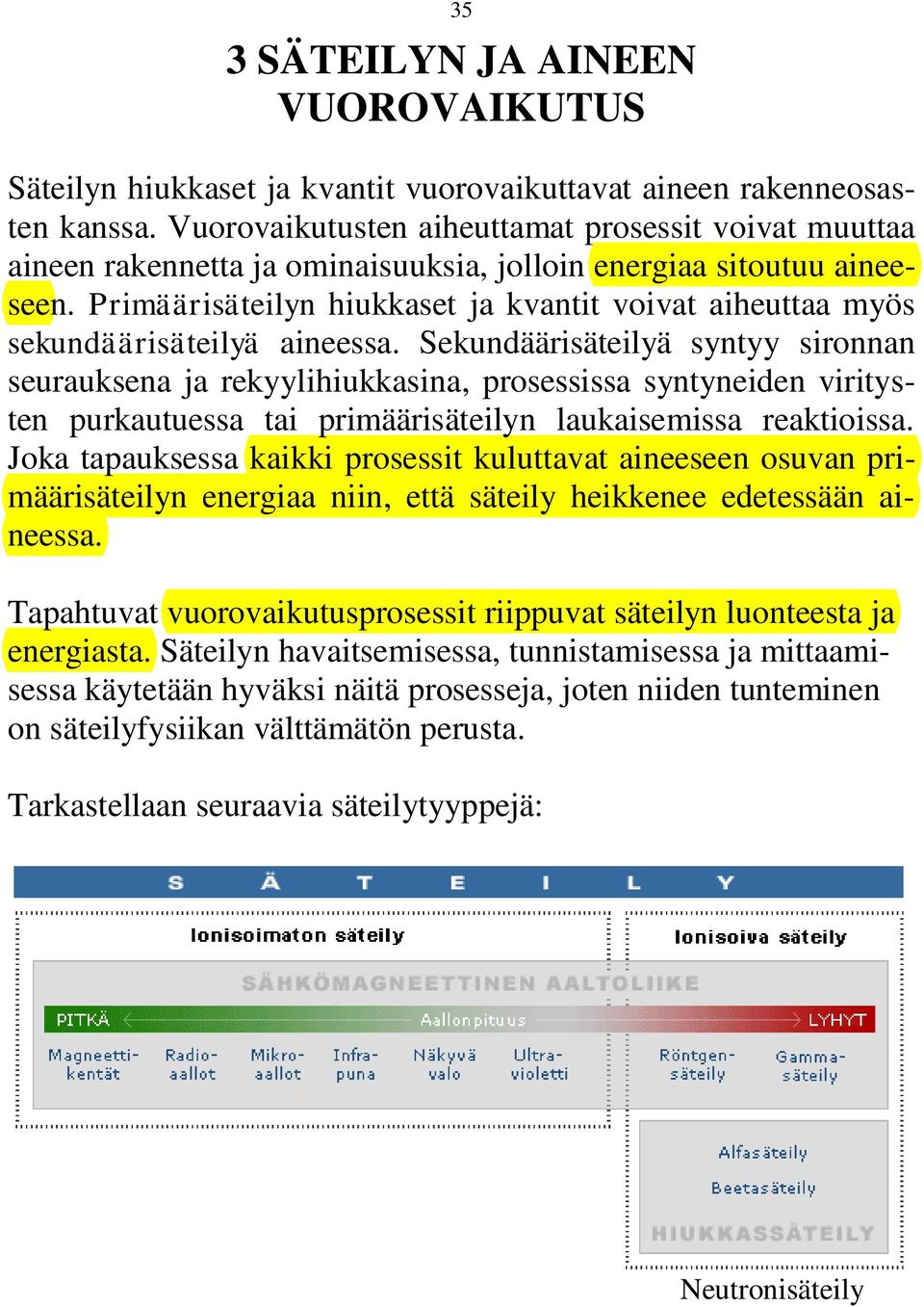 Primäärisäteilyn hiukkaset ja kvantit voivat aiheuttaa myös sekundäärisäteilyä aineessa.