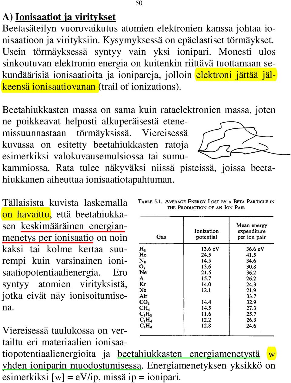 Monesti ulos sinkoutuvan elektronin energia on kuitenkin riittävä tuottamaan sekundäärisiä ionisaatioita ja ionipareja, jolloin elektroni jättää jälkeensä ionisaatiovanan (trail of ionizations).