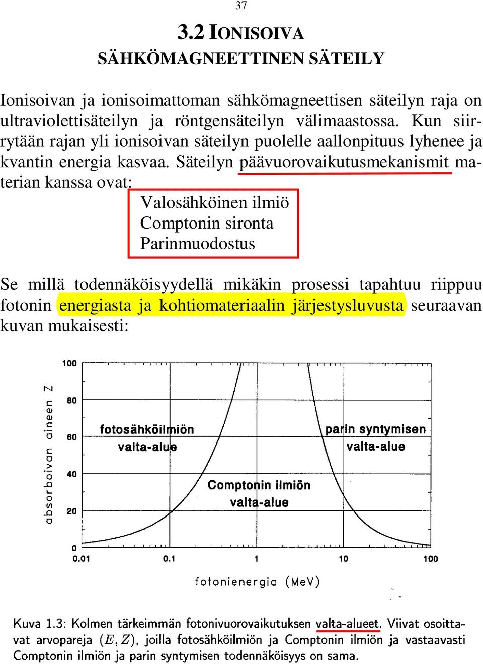 Kun siirrytään rajan yli ionisoivan säteilyn puolelle aallonpituus lyhenee ja kvantin energia kasvaa.