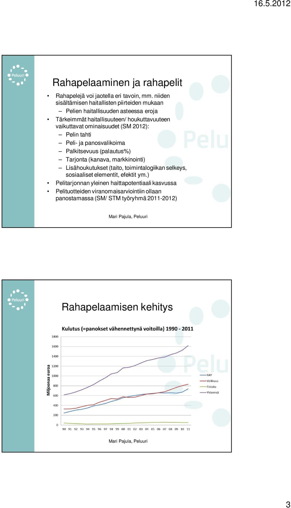 ominaisuudet (SM 2012): Pelin tahti Peli- ja panosvalikoima Palkitsevuus (palautus%) Tarjonta (kanava, markkinointi) Lisähoukutukset (taito,