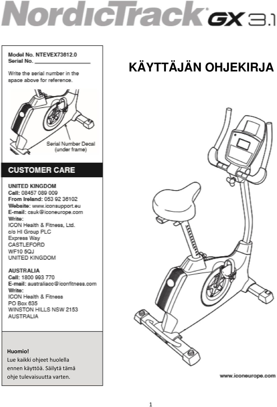 KÄYTTÄJÄN OHJEKIRJA. Huomio! Lue kaikki ohjeet huolella ennen käyttöä.  Säilytä tämä ohje tulevaisuutta varten. - PDF Free Download