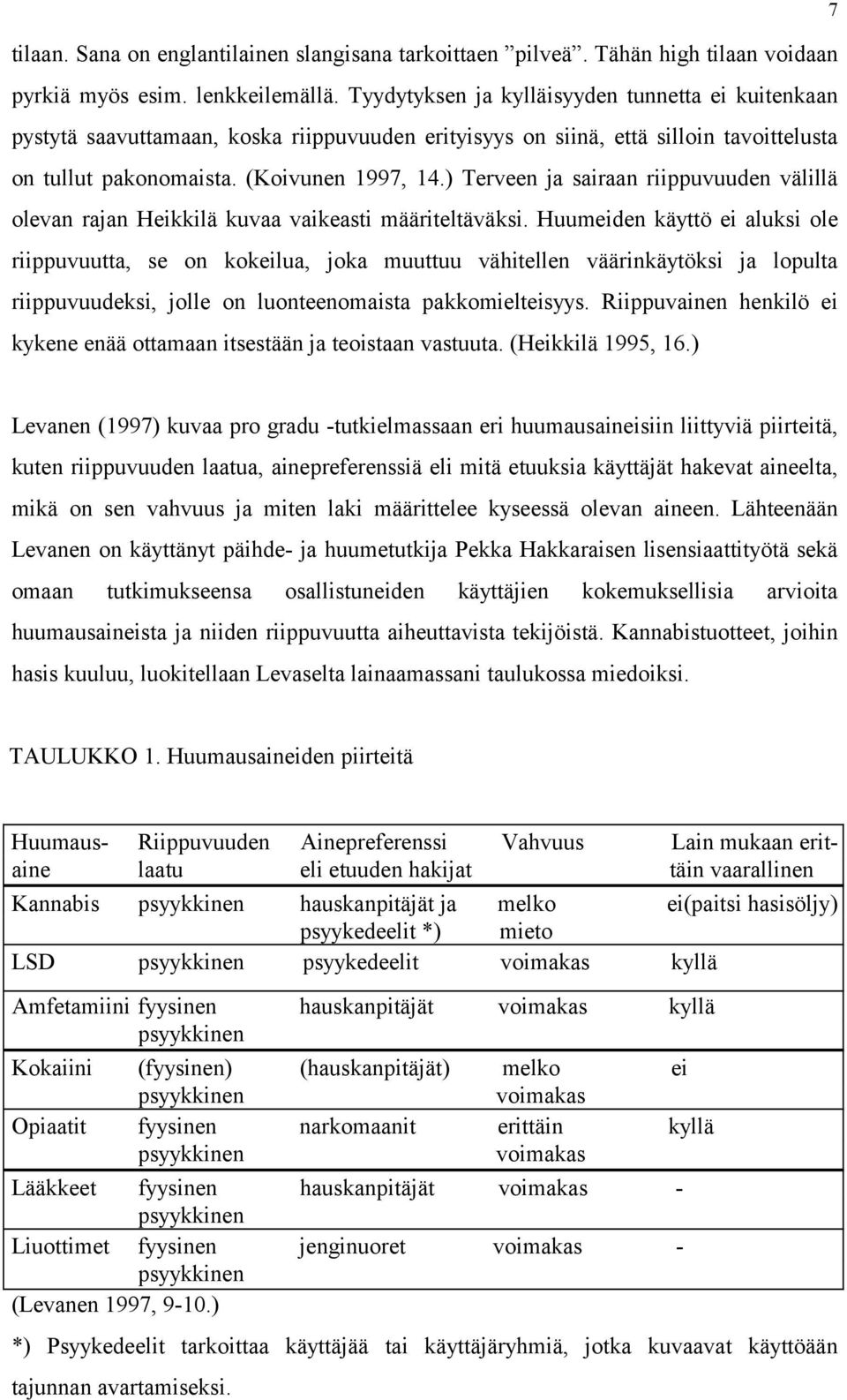 ) Terveen ja sairaan riippuvuuden välillä olevan rajan Heikkilä kuvaa vaikeasti määriteltäväksi.