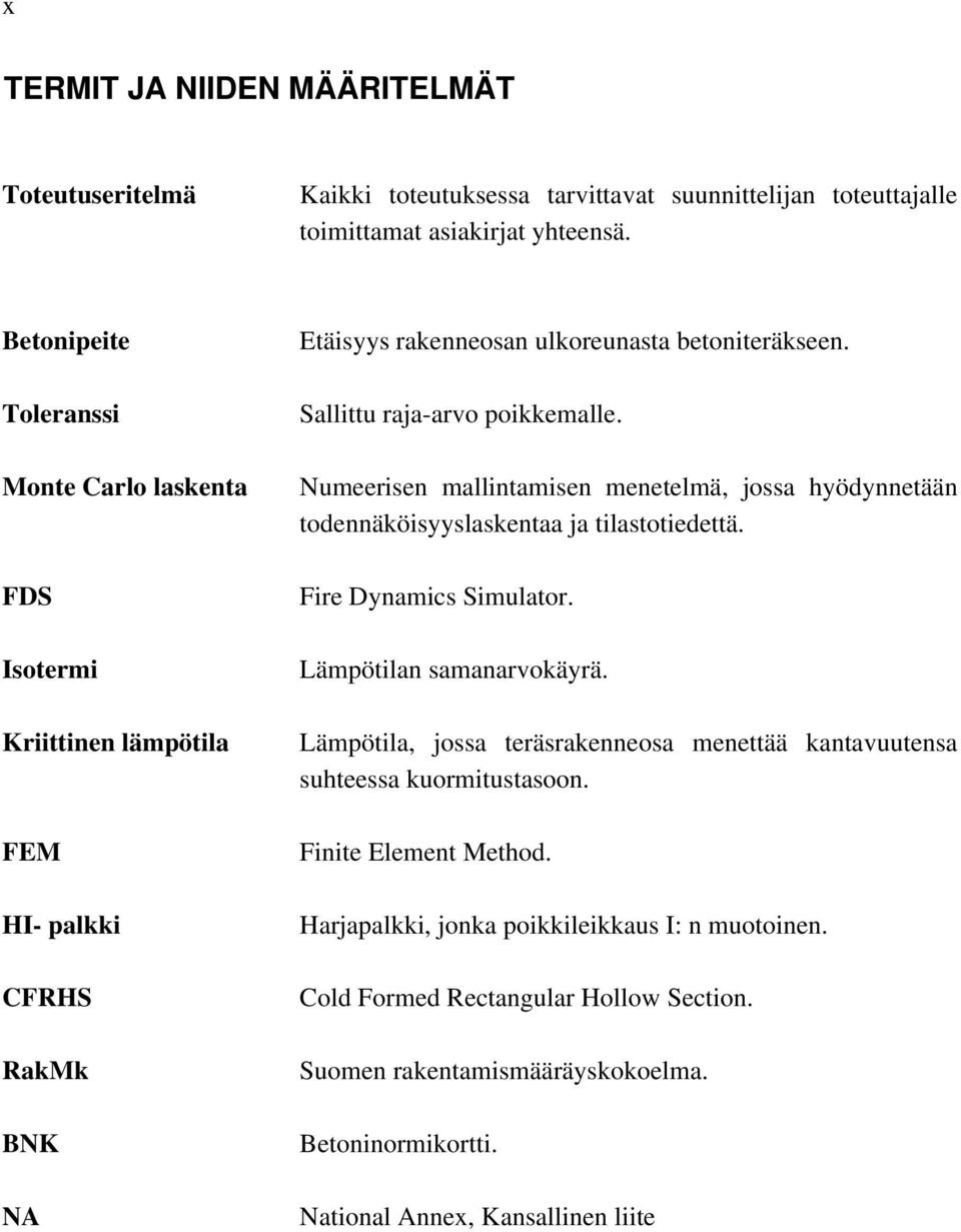 Sallittu raja-arvo poikkemalle. Numeerisen mallintamisen menetelmä, jossa hyödynnetään todennäköisyyslaskentaa ja tilastotiedettä. Fire Dynamics Simulator. Lämpötilan samanarvokäyrä.