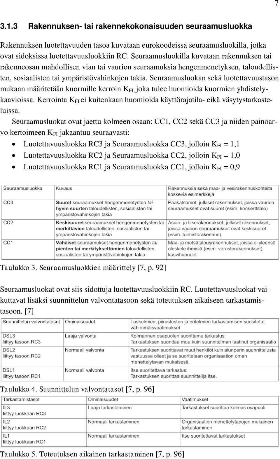 Seuraamusluokan sekä luotettavuustason mukaan määritetään kuormille kerroin K FI, joka tulee huomioida kuormien yhdistelykaavioissa.