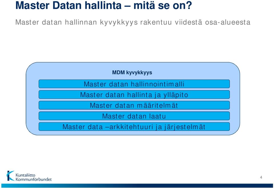MDM kyvykkyys Master datan hallinnointimalli Master datan