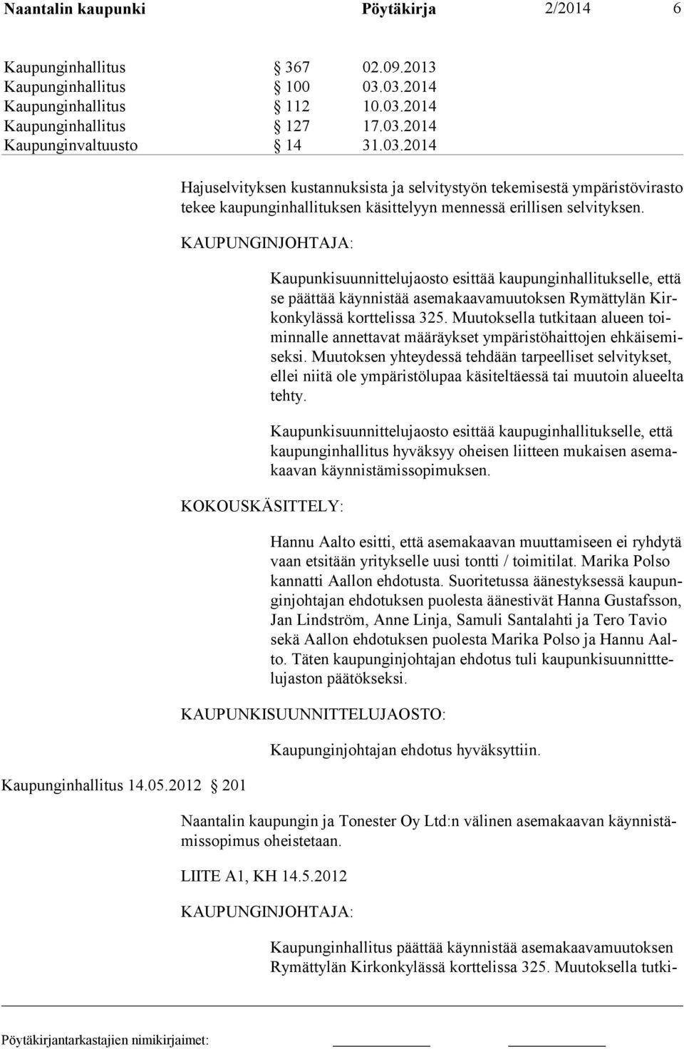 KAUPUNGINJOHTAJA: KOKOUSKÄSITTELY: Kaupunkisuunnittelujaosto esittää kaupunginhallitukselle, että se päättää käynnistää asemakaavamuutoksen Rymättylän Kirkonkylässä korttelissa 325.