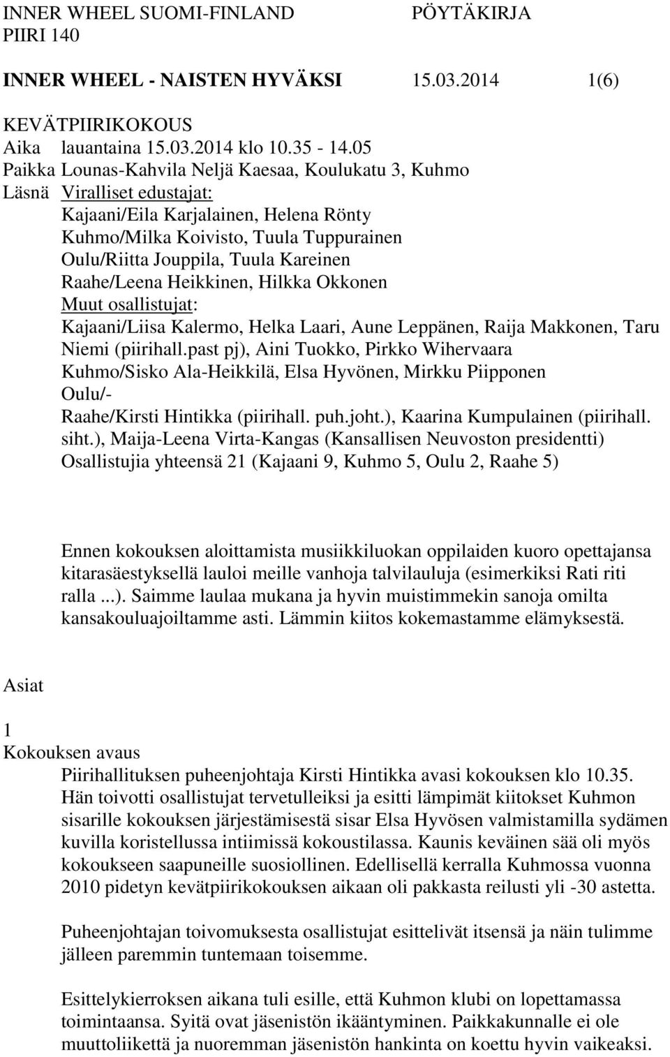Kareinen Raahe/Leena Heikkinen, Hilkka Okkonen Muut osallistujat: Kajaani/Liisa Kalermo, Helka Laari, Aune Leppänen, Raija Makkonen, Taru Niemi (piirihall.