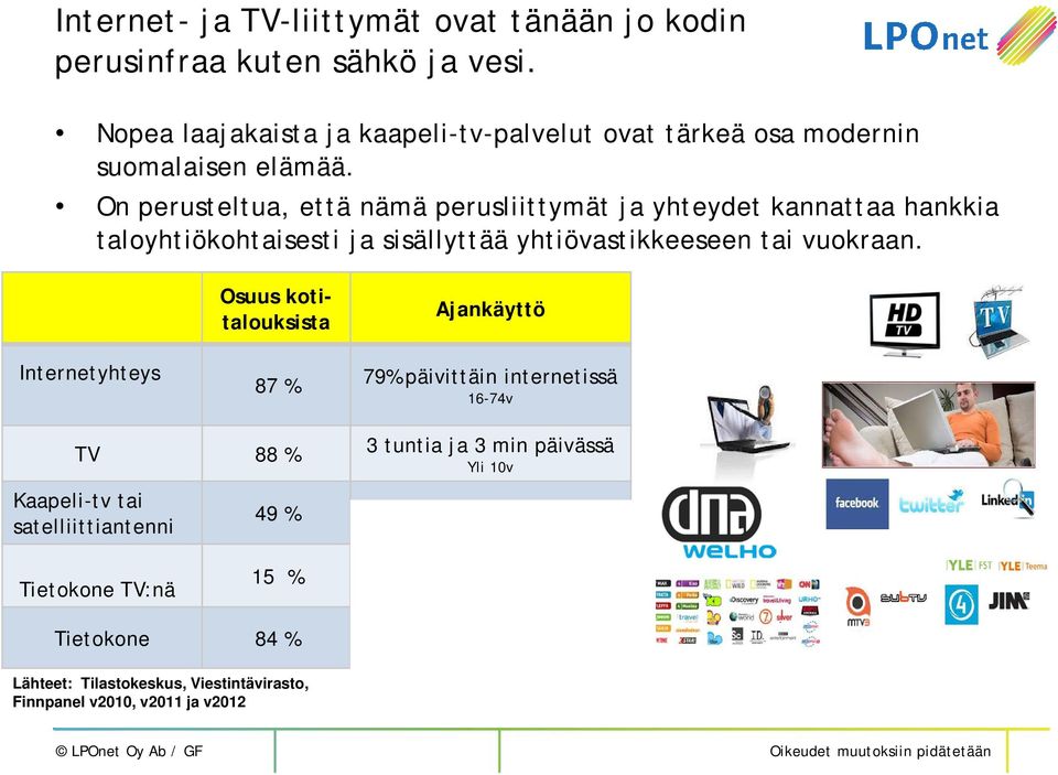 On perusteltua, että nämä perusliittymät ja yhteydet kannattaa hankkia taloyhtiökohtaisesti ja sisällyttää yhtiövastikkeeseen tai vuokraan.