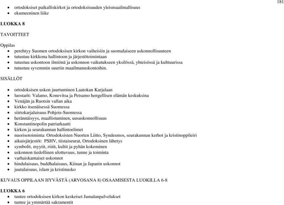 ortodoksisen uskon juurtuminen Laatokan Karjalaan luostarit: Valamo, Konevitsa ja Petsamo hengellisen elämän keskuksina Venäjän ja Ruotsin vallan aika kirkko itsenäisessä Suomessa siirtokarjalaisuus