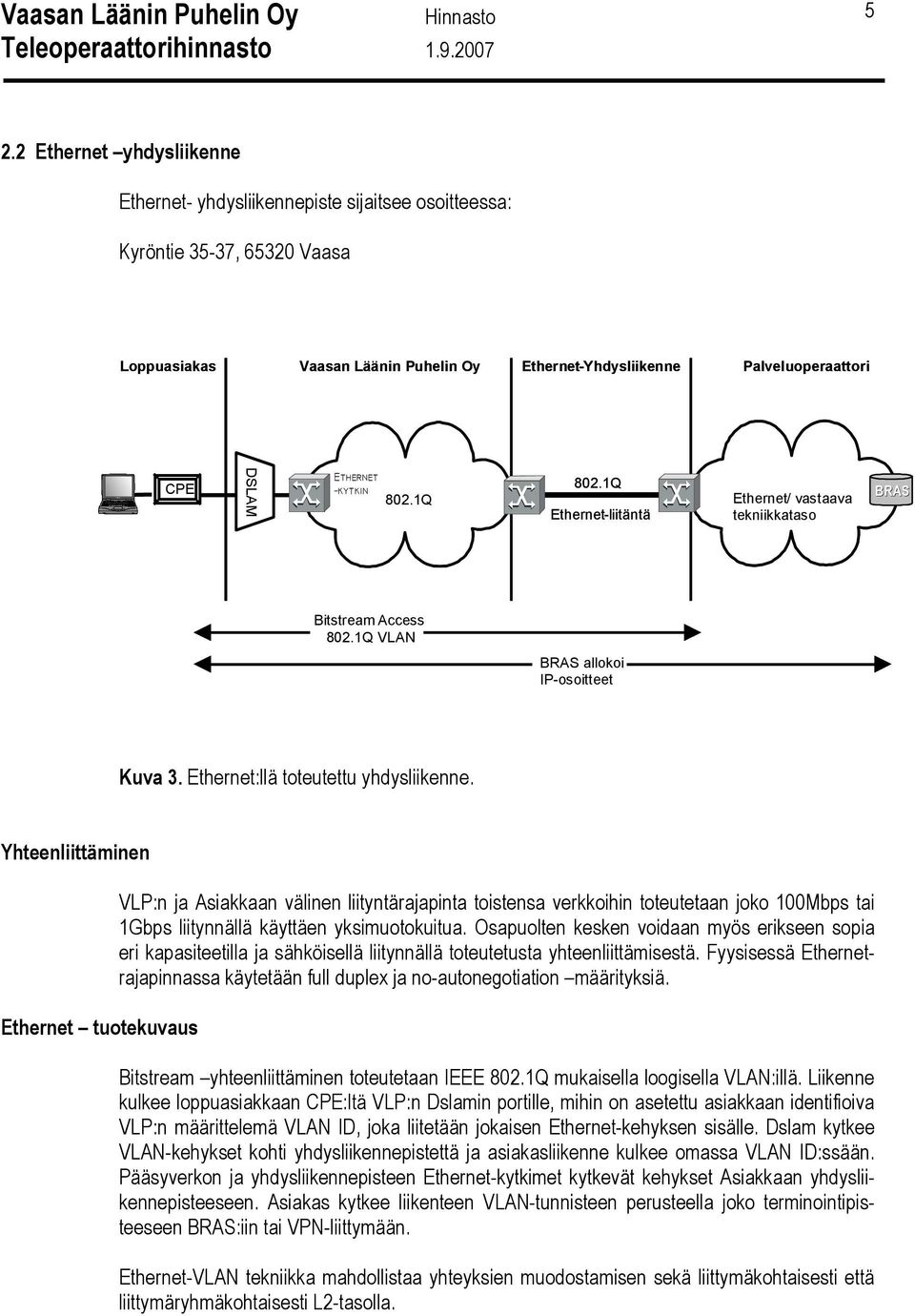 Ethernet:llä toteutettu yhdysliikenne.