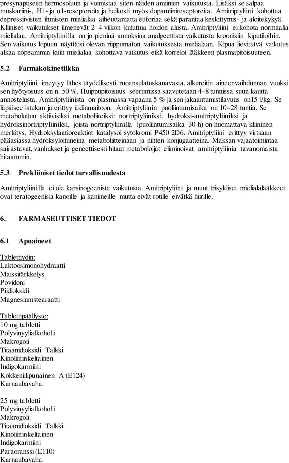 Amitriptyliini ei kohota normaalia mielialaa. Amitriptyliinilla on jo pieninä annoksina analgeettista vaikutusta kroonisiin kiputiloihin.